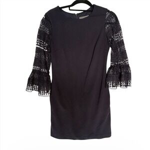 Donna Rocco Navy Blue Round Neck 3/4 Lace Bell Sleeve Mini Sheath Dress Size 8